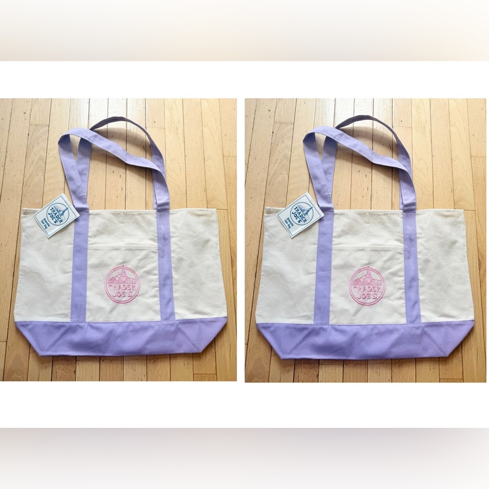 Bundle of 2 Trader Joe’s Large Canvas Tote Bags Lavender Pink NWT 2026